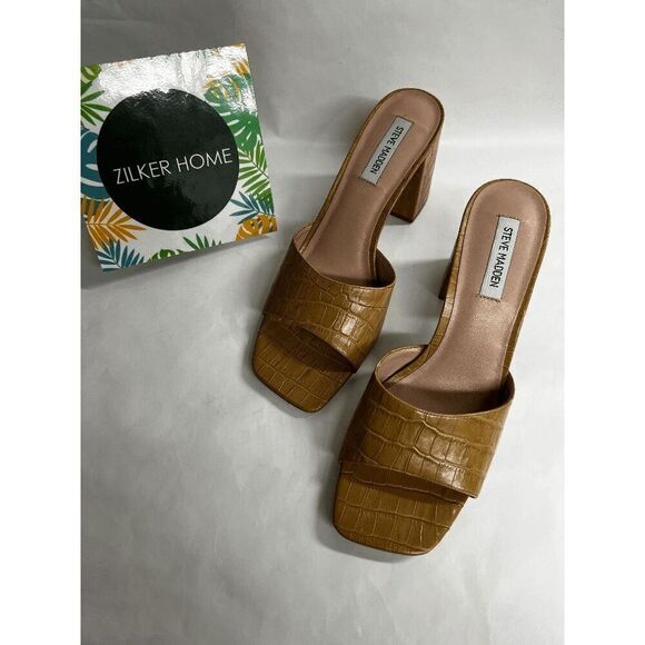 Steve Madden Women's Alaya Slip-On Block-Heel Mule Sandals - Tan 11M - Picture 1 of 8